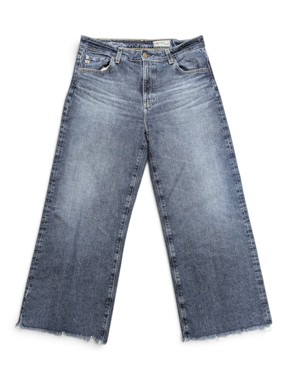 AG Jeans Saige Wide-Leg Crop Mid-Rise Stretch Denim Blue Women’s Size 30